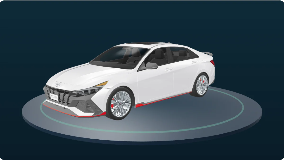 A Hyundai Elantra, from the Build Studio's 3D model rather than a manufacturer photograph.