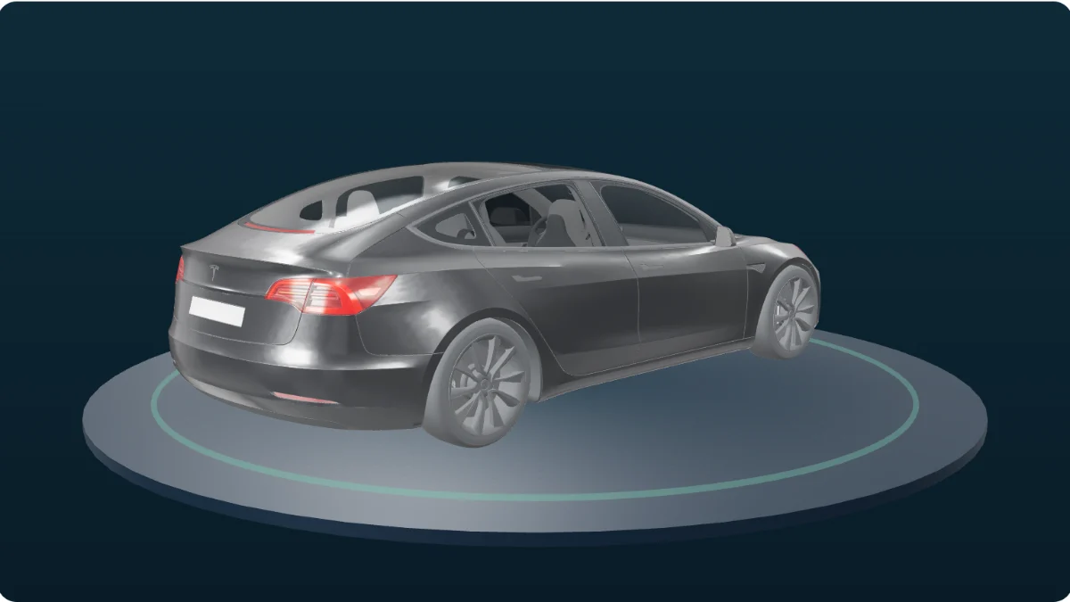 A Tesla Model 3, from the Build Studio's 3D model rather than a manufacturer photograph.
